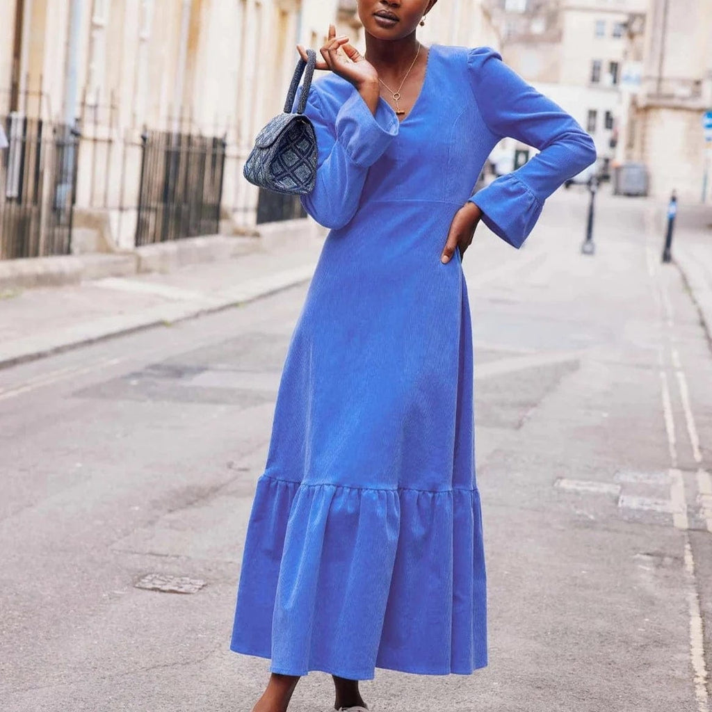 Aspiga Victoria V Neck Long Sleeve Dress in Blue