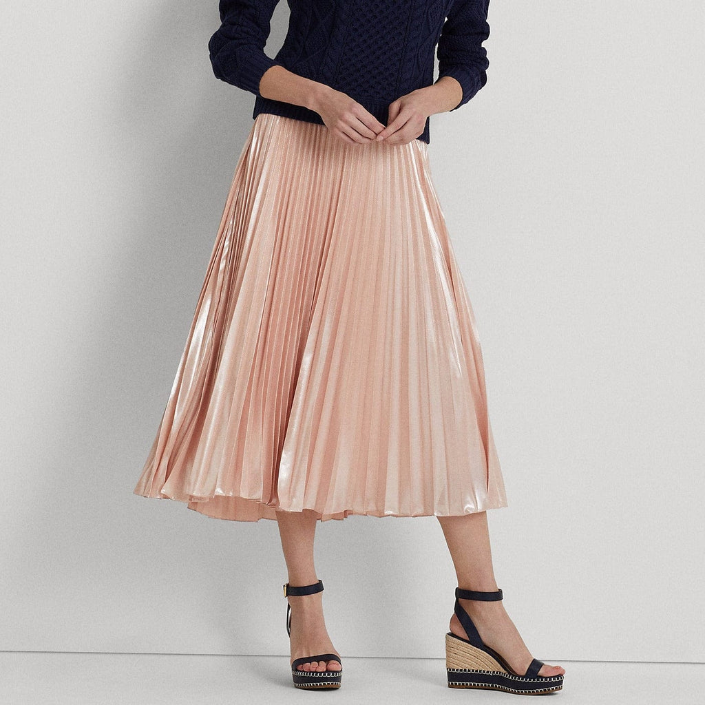 Lauren Ralph Lauren Pleated Metallic Chiffon Skirt Blush