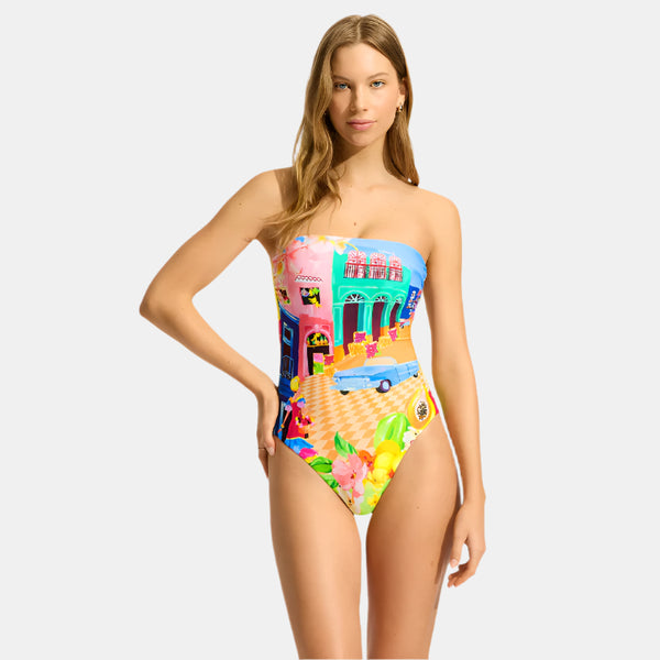 Seafolly Cuba DD Bandeau One Piece In Turquoise