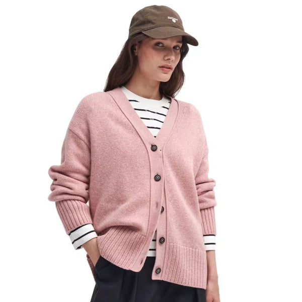 Barbour Joni Knitted Cardigan In Mahogany in Rose