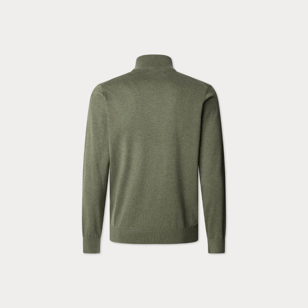 Hackett Cotton Silk Quater Zip Jumper In Thyme Green