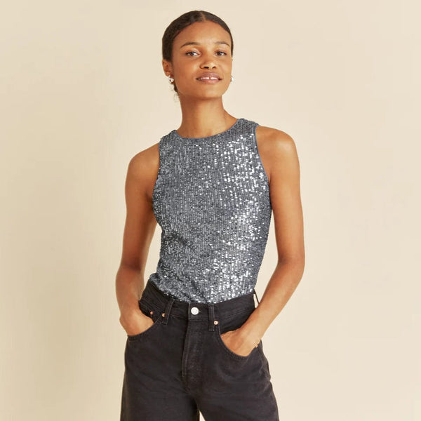 Silver sequin vest discount top