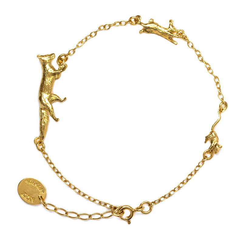 Alex Monroe Fox Rabbit Mouse Chase Bracelet in Gold