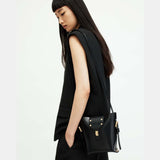 Allsaints Miro Turn Lock Leather Crossbody Bag in Black