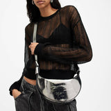 AllSaints Half Moon Leather Crossbody Bag in Gunmetal