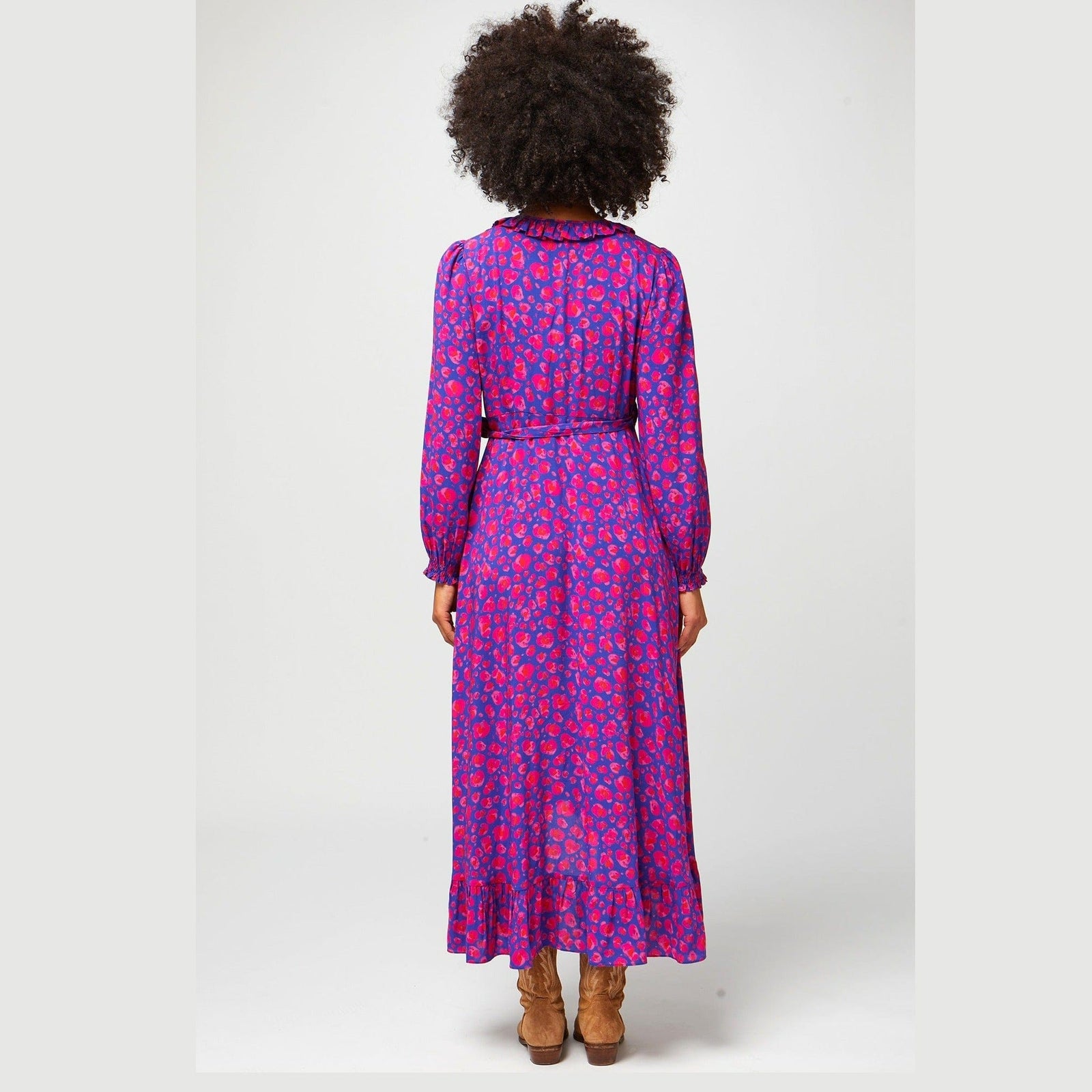 Aspiga Demi Long Sleeve Wrap Dress Cheetah Blue And Pink