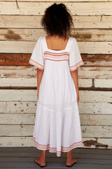 Aspiga Gracie Organic Cotton Dress White/Orange/Burgundy