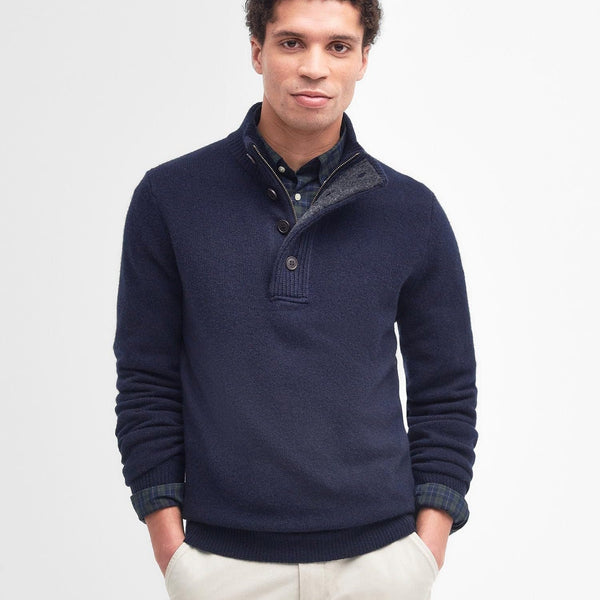 Barbour Essential Elbow Patch Half Zip Jumper In Navy