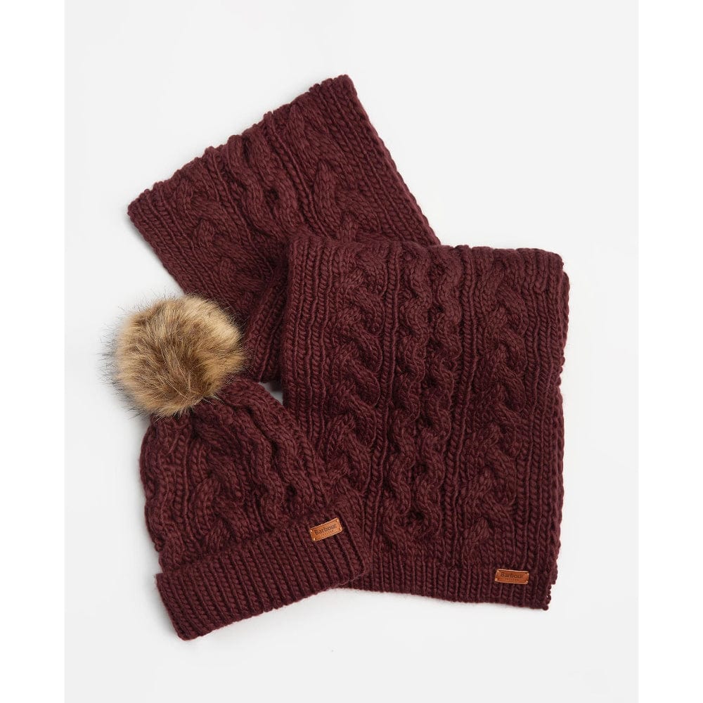 Barbour Penshaw Beanie & Scarf Set in Bordeaux – Elys Wimbledon