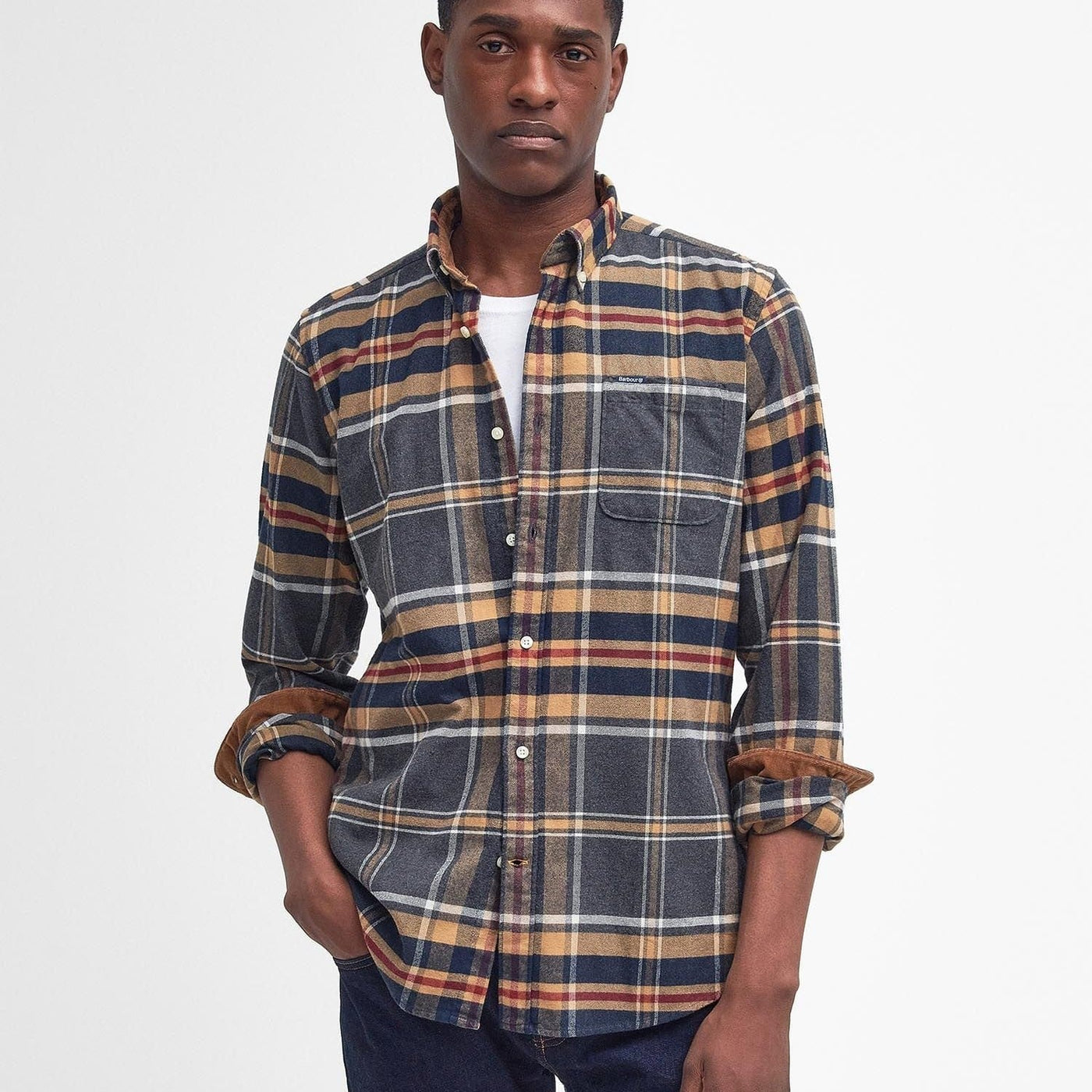 Barbour Ronan Tailored Fit Check Shirt In Grey Marl