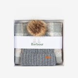 Barbour Saltburn Beanie And Tartan Scarf Set in Grey Rose