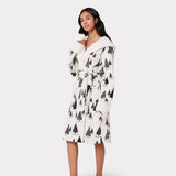 Chelsea Peers Fleece White & Black Tree Print Dressing Gown