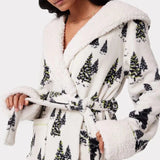 Chelsea Peers Fleece White & Black Tree Print Dressing Gown