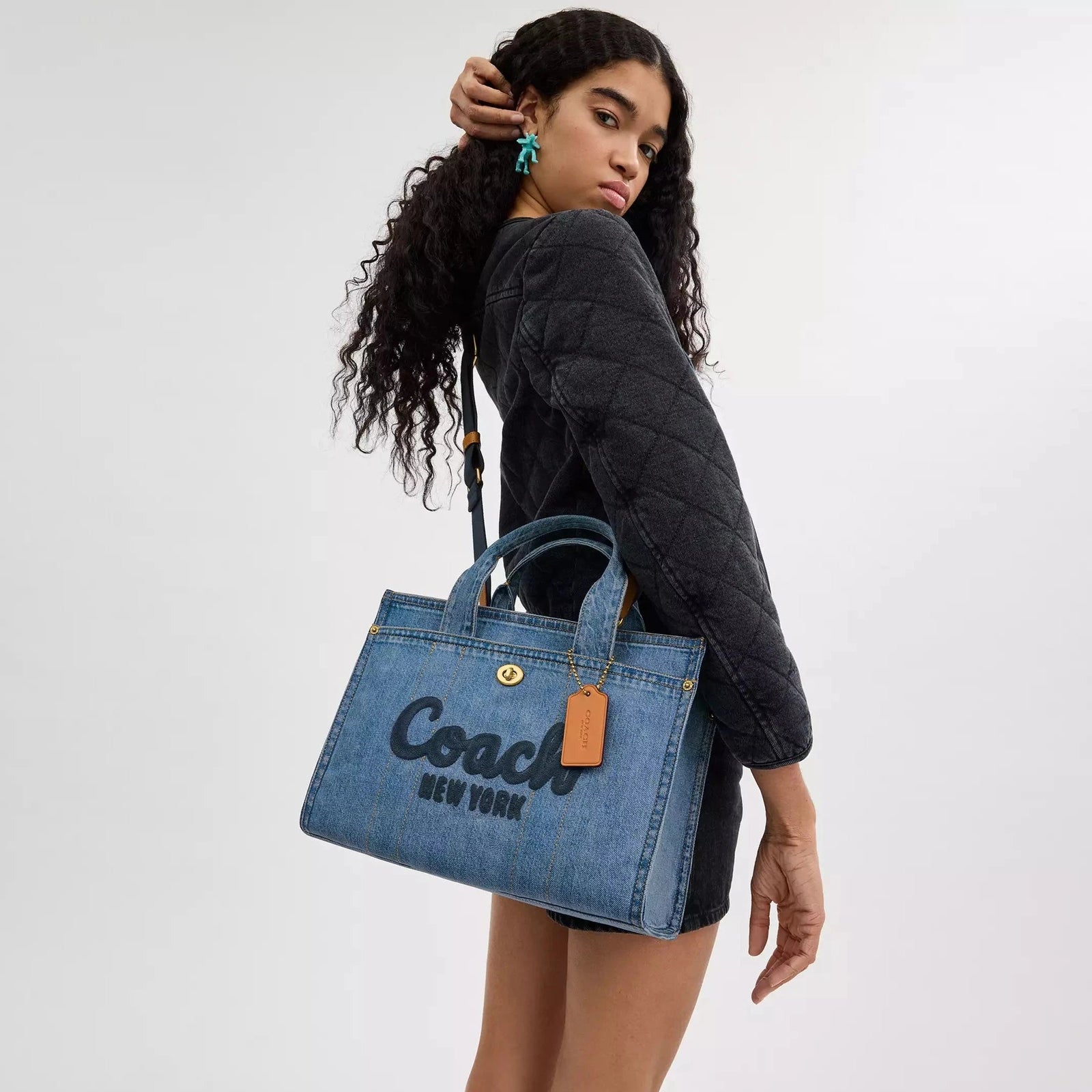 Coach Denim Cargo Tote Bag in Brass Indigo