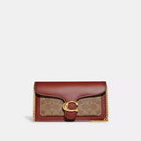 Coach Tabby Chain Clutch In Signature Canvas in Brass/Tan/Rust