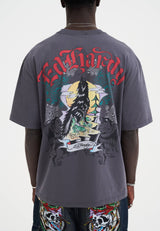 Ed Hardy Don Wolf Eagle Panther Relaxed T-Shirt in Charcoal