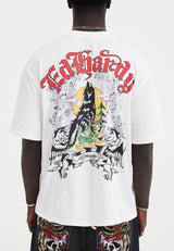 Ed Hardy Don Wolf Eagle Panther Relaxed T-Shirt in White