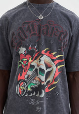 Ed Hardy Skull Out Of Hell Relaxed T-Shirt in Charcoal