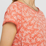 Esprit Floral T-Shirt With Rolled Edges Orange Red