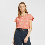 Esprit Floral T-Shirt With Rolled Edges Orange Red