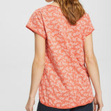 Esprit Floral T-Shirt With Rolled Edges Orange Red