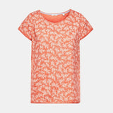 Esprit Floral T-Shirt With Rolled Edges Orange Red