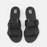 FitFlop Gracie Buckle Two-Bar Leather Slides Black