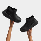 FitFlop F-Mode Leather Flatform Zip Ankle Boots In All Black