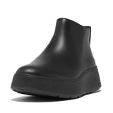 FitFlop F-Mode Leather Flatform Zip Ankle Boots In All Black