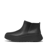 FitFlop F-Mode Leather Flatform Zip Ankle Boots In All Black