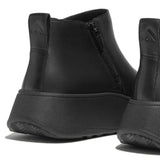 FitFlop F-Mode Leather Flatform Zip Ankle Boots In All Black