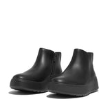 FitFlop F-Mode Leather Flatform Zip Ankle Boots In All Black