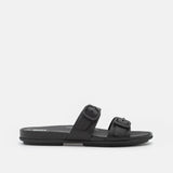 FitFlop Gracie Buckle Two-Bar Leather Slides Black