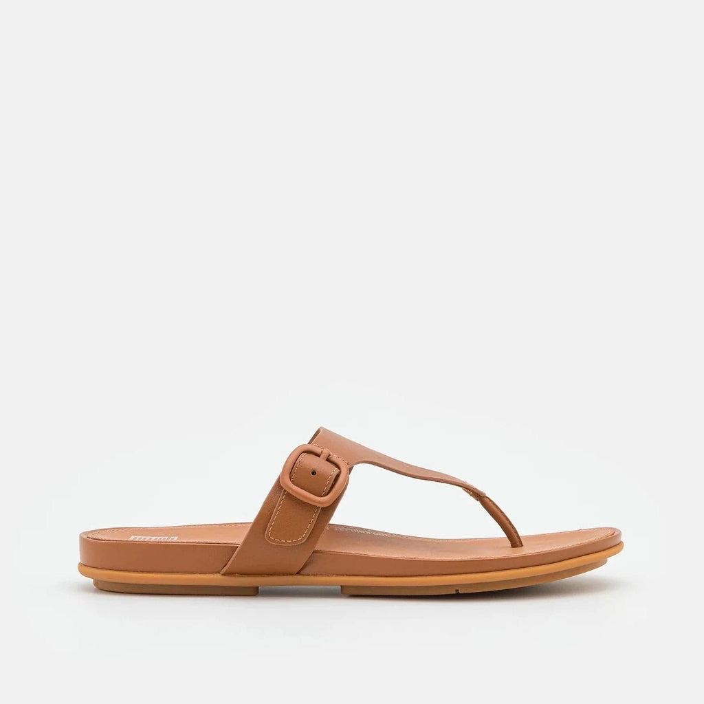 FitFlop Gracie Matt-Buckle Leather Toe-Post Sandals Light Tan