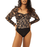 Free People Brunch Date Bodysuit in Black