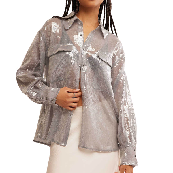 Free People Disco Margarita Button Down In Silver