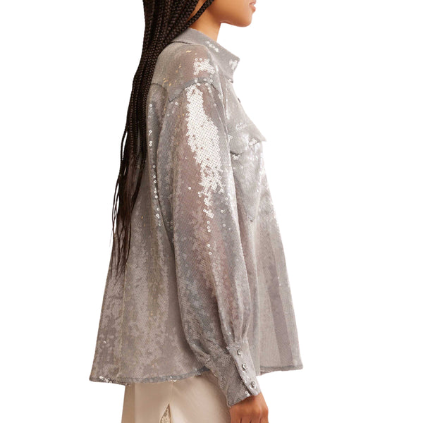 Free People Disco Margarita Button Down In Silver