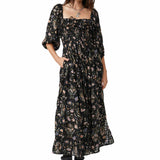 Free People Oasis Printed Midi Dress Black Combo