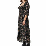 Free People Oasis Printed Midi Dress Black Combo