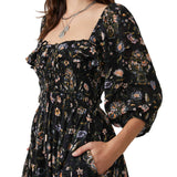 Free People Oasis Printed Midi Dress Black Combo