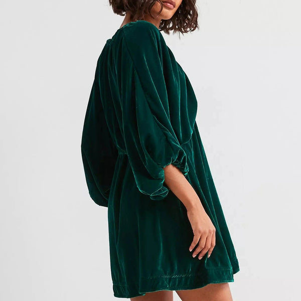 Free People Portia Velvet Mini Dress In Dark Green