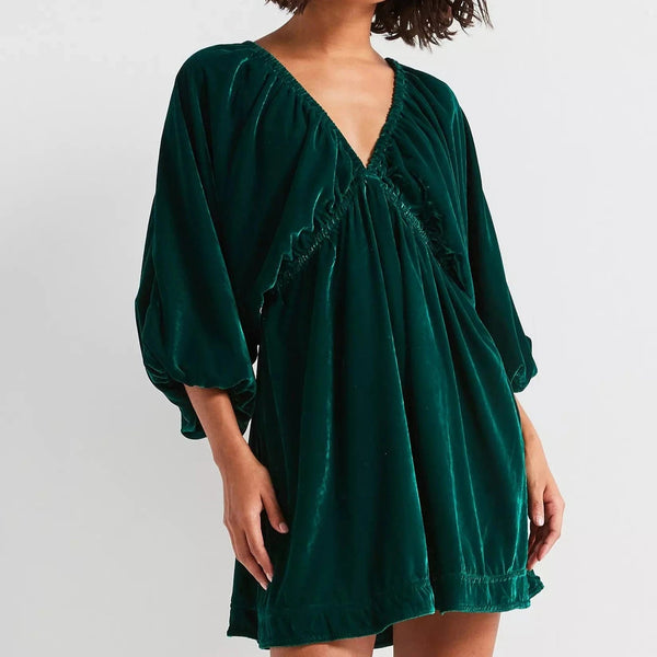 Free People Portia Velvet Mini Dress In Dark Green