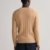 GANT Cotton Cable Knit Crew Neck Sweater in Dark Khaki