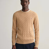 GANT Cotton Cable Knit Crew Neck Sweater in Dark Khaki