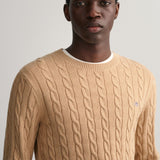 GANT Cotton Cable Knit Crew Neck Sweater in Dark Khaki