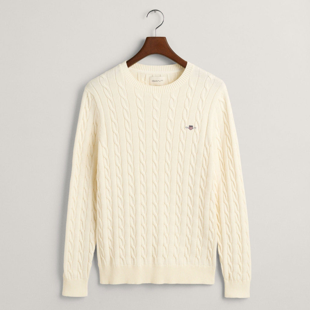 Gant Cotton Cable Knit Crew Neck Sweater in Cream – Elys Wimbledon
