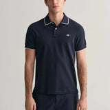 GANT Framed Tipped Piqué Polo Shirt in Evening Blue