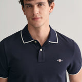 GANT Framed Tipped Piqué Polo Shirt in Evening Blue