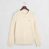 GANT Lambswool Cable Knit Crew Neck Sweater in Cream