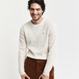 GANT Lambswool Cable Knit Crew Neck Sweater in Cream